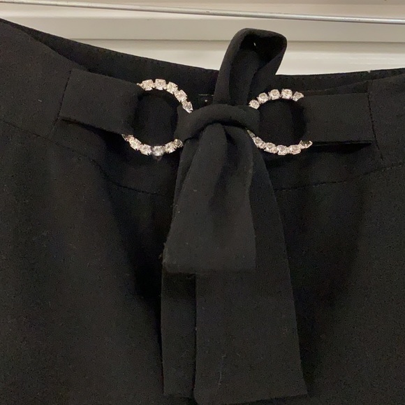 Larry Levine petite stretchy black pants with rhinestones buckle tie belt. MP - Picture 3 of 10
